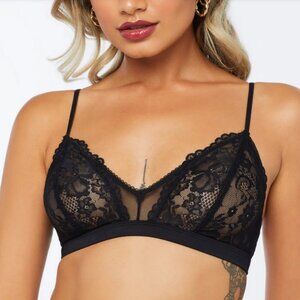 Savage X Fenty Floral Lace and Mesh Bralette Black Medium NWT